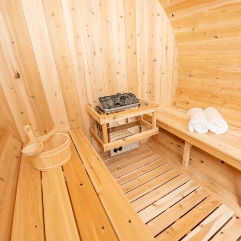 Leisurecraft Canadian Timber Harmony Barrel Sauna Inside Side View